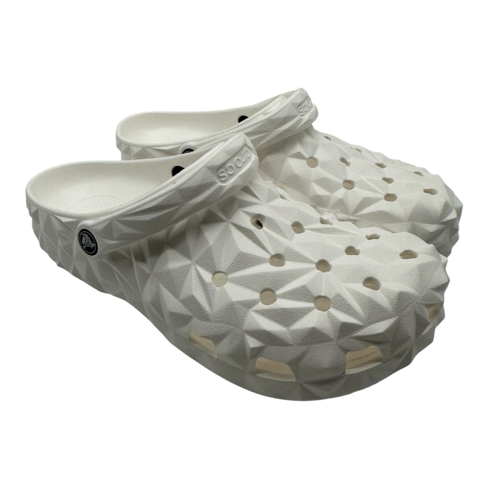 Crocs Classic Geometric Clogs Mens 9 Womens 11‎ White Slides Sandals 209563-100